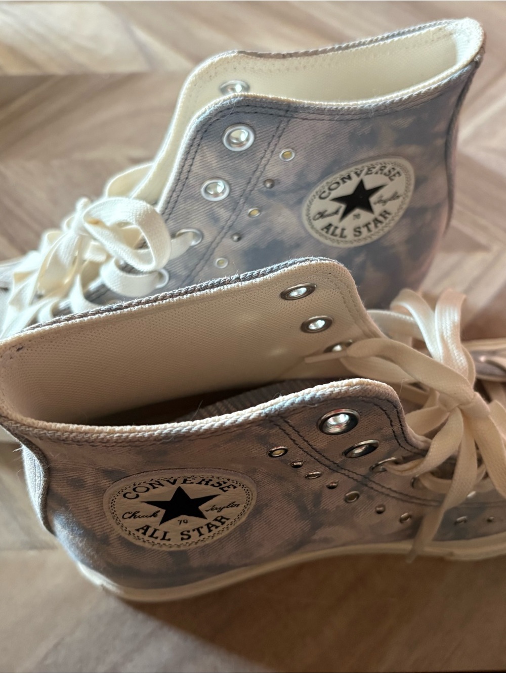 New Converse Womens High Top Wedge Sneakers Denim Tie-Dye with Cream Laces